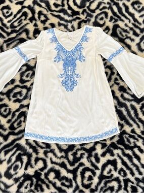 Flying Tomato ivory embroidered boho tunic dress